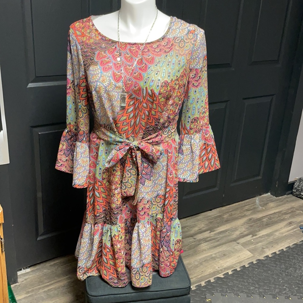 Vintage boho paisley Prelude dress with belt EUC